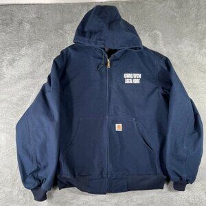 Vintage Carhartt Jacket Mens XL Blue Hooded Workwear Full Zip Canvas J131 DNY